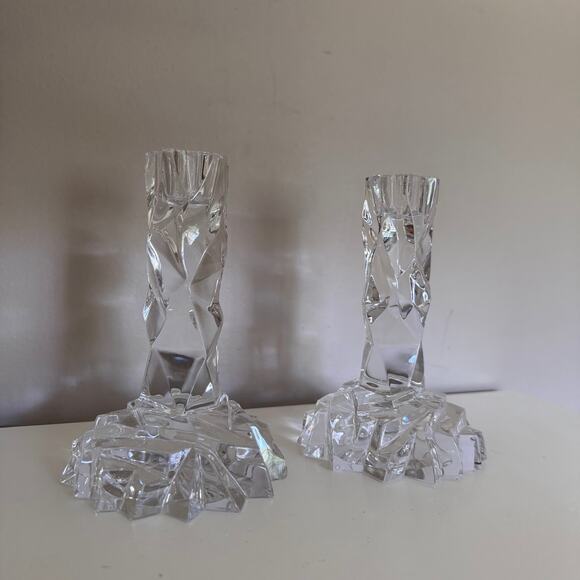 Tiffany & Co. Crystal 5" Rock Cut Candlesticks Candle Holders Set of 2 Rare - Picture 1 of 6